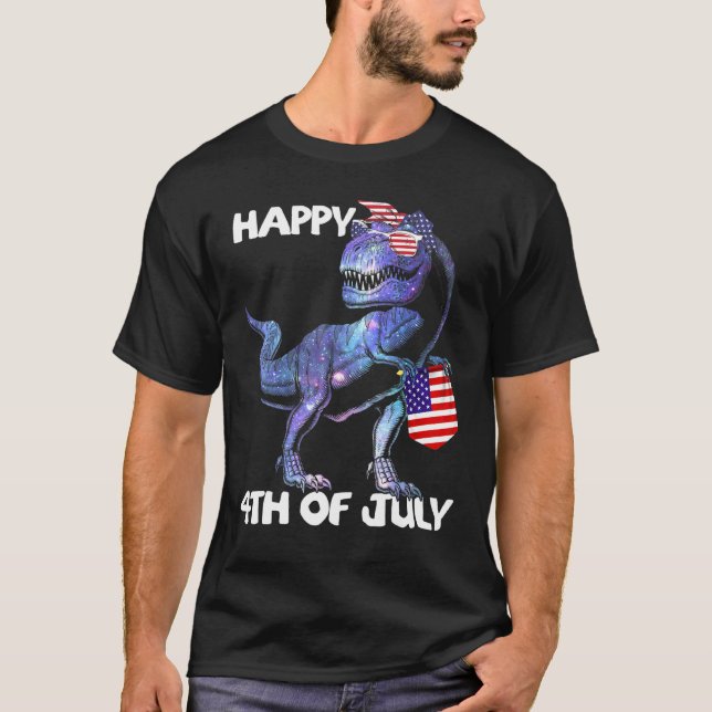 Mb35 Happy 4th July T-Rex Dinosaur Baby Toddler Bo T-Shirt (Front)