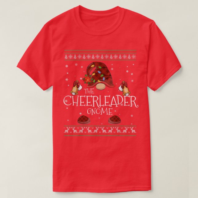 mb Cheerleader Gnome Buffalo Plaid Christmas Light T-Shirt (Design Front)