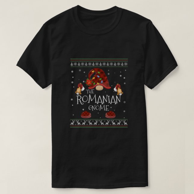mb Romanian Gnome Buffalo Plaid Christmas Light Ug T-Shirt (Design Front)