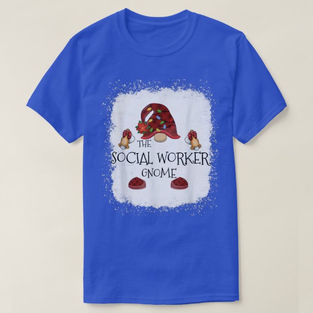 mb Social Worker Gnome Buffalo Plaid Christmas Lig T-Shirt (Design Front)
