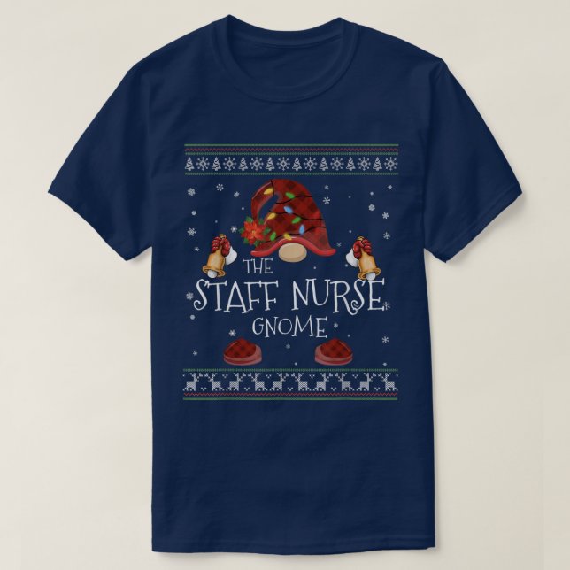 mb Staff Nurse Gnome Buffalo Plaid Christmas Light T-Shirt (Design Front)