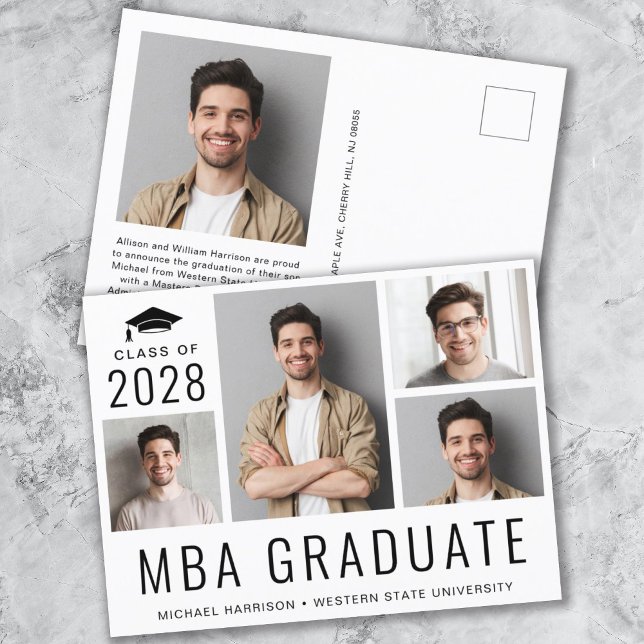 MBA 5 Photo Masters Degree Graduation Announcement Postcard (Creator Uploaded)