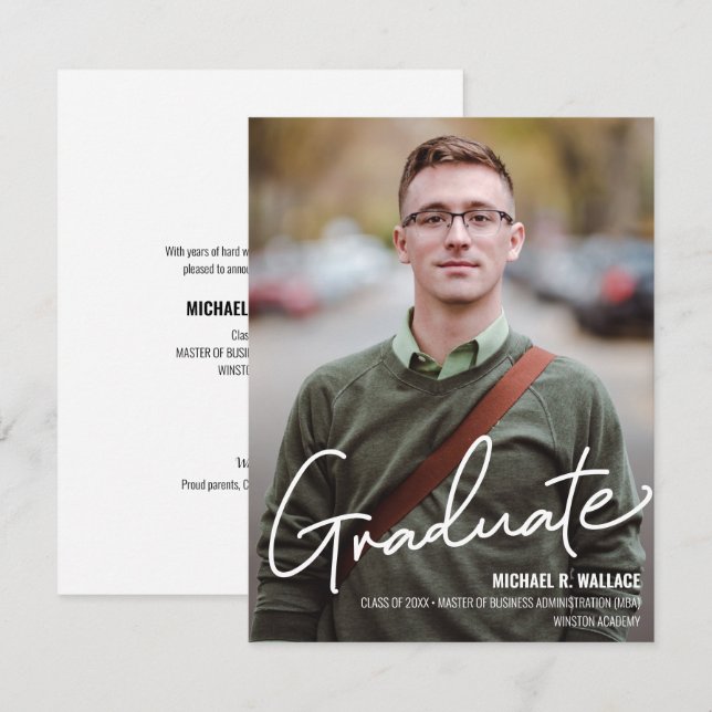MBA business Graduate Custom photo name  Announcement (Front/Back)