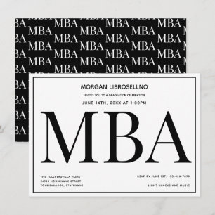 MBA degree Black White Graduation Party Invitation