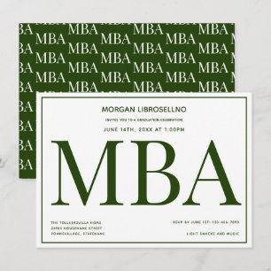MBA degree Green White Graduation Party Invitation