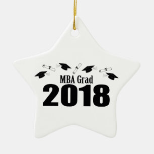 MBA Grad 2018 Caps And Diplomas (Black) Ceramic Tree Decoration