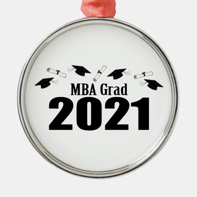 MBA Grad 2021 Caps And Diplomas (Black) Metal Tree Decoration (Front)