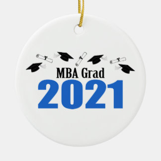 MBA Grad 2021 Caps And Diplomas (Blue) Ceramic Tree Decoration