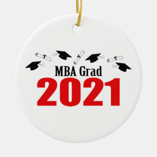 MBA Grad 2021 Caps And Diplomas (Red) Ceramic Tree Decoration