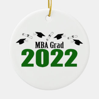MBA Grad 2022 Caps And Diplomas (Green) Ceramic Tree Decoration