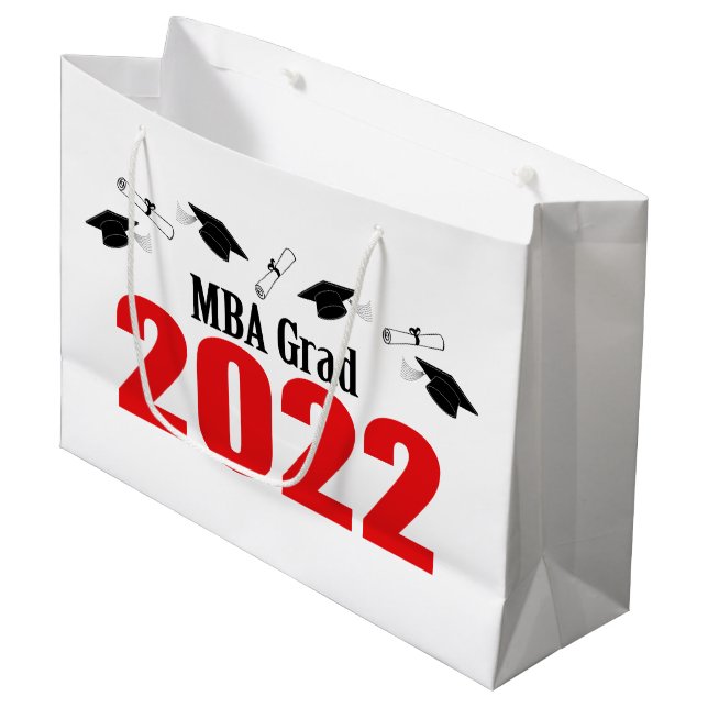 MBA Grad 2022 Graduation Gift Bag (Red) (Front Angled)