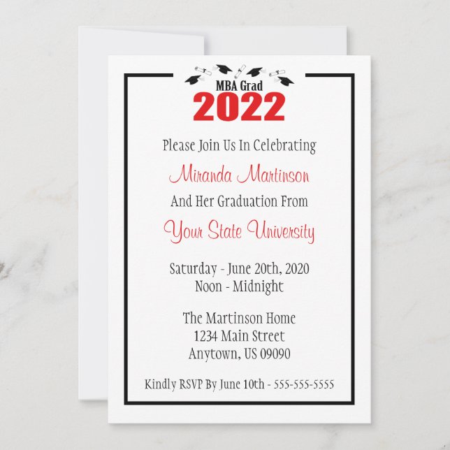 MBA Grad 2022 Graduation Invite (Red Caps) (Front)