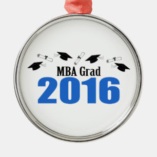 MBA Grad Class Of 2016 Caps And Diplomas (Blue) Metal Tree Decoration