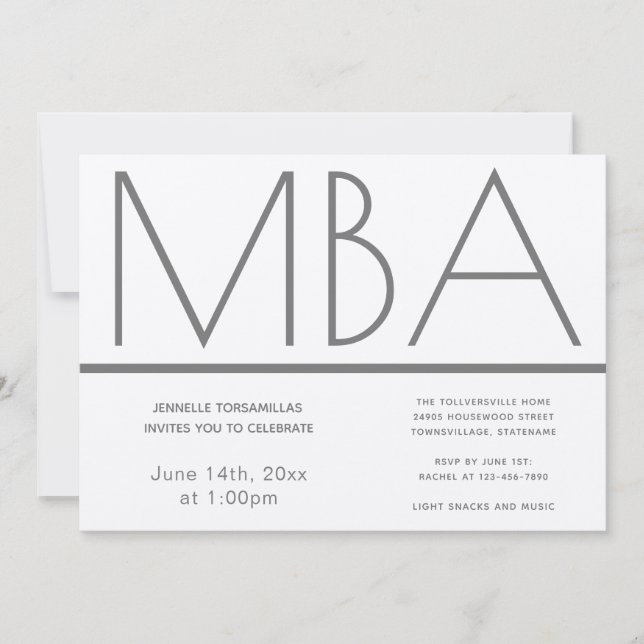 MBA Silver degree Graduation Party Invitation (Front)