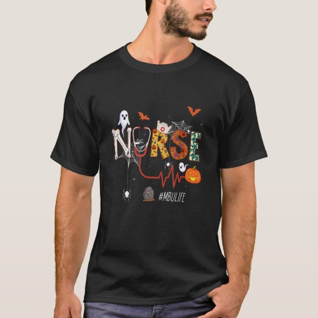 Mbu Nurse Stethoscope Pumpkin Nursing Hallowen Pat T-Shirt (Front)
