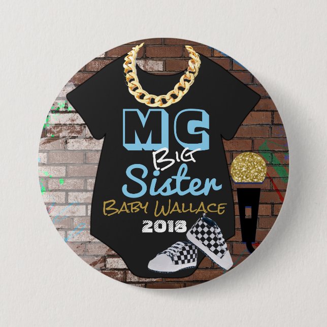 MC Big Sister Hip Hop Boy Shower Pinback Button (Front)