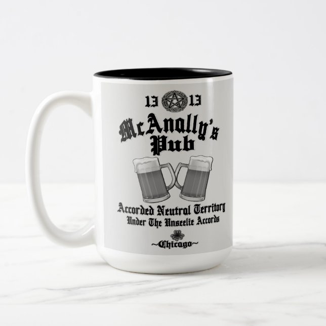 McAnally's Pub Black Logo Two-Tone Coffee Mug (Left)