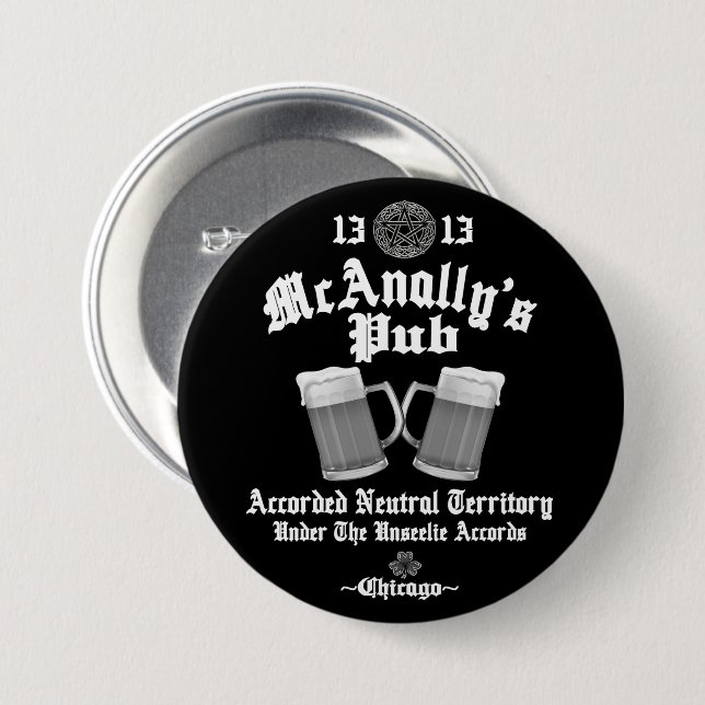 McAnally's Pub White Logo 7.5 Cm Round Badge (Front & Back)