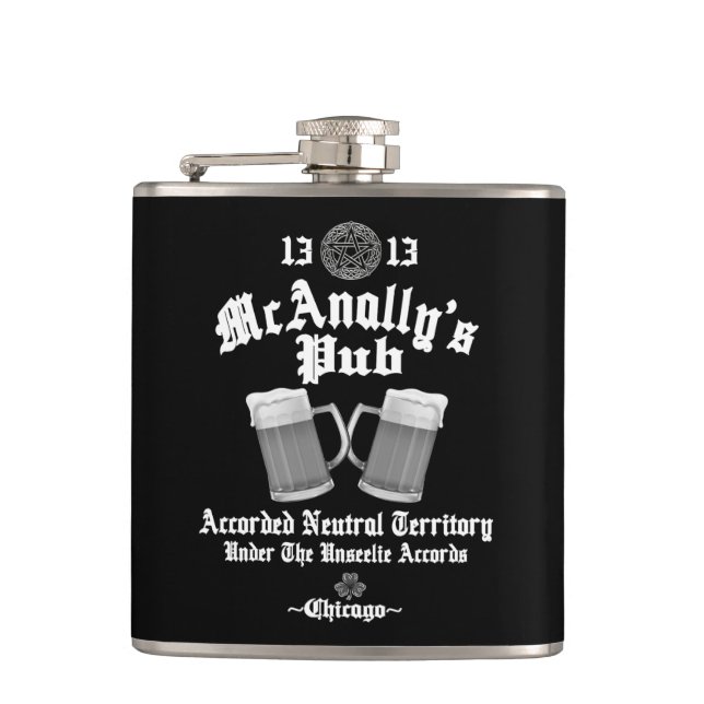 McAnally's Pub White Logo Hip Flask (Front)