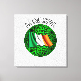 McAuliffe Crest & Celtic Knot on Shamrock Canvas Print