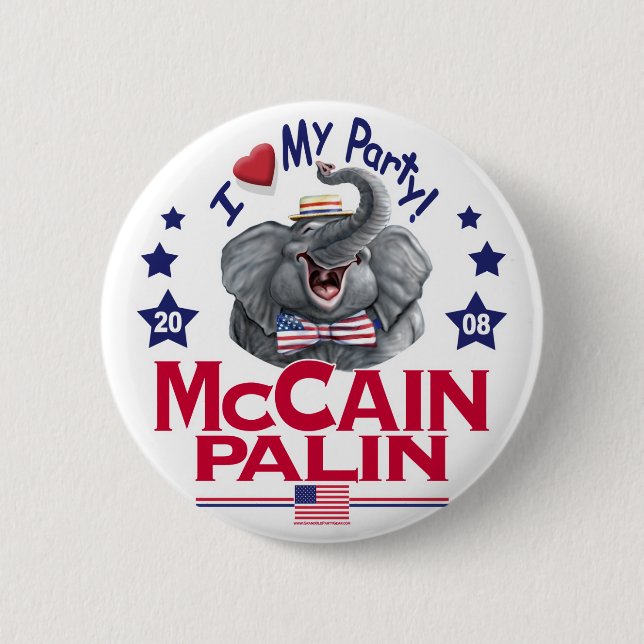 McCain Palin Republican Elephant 6 Cm Round Badge (Front)