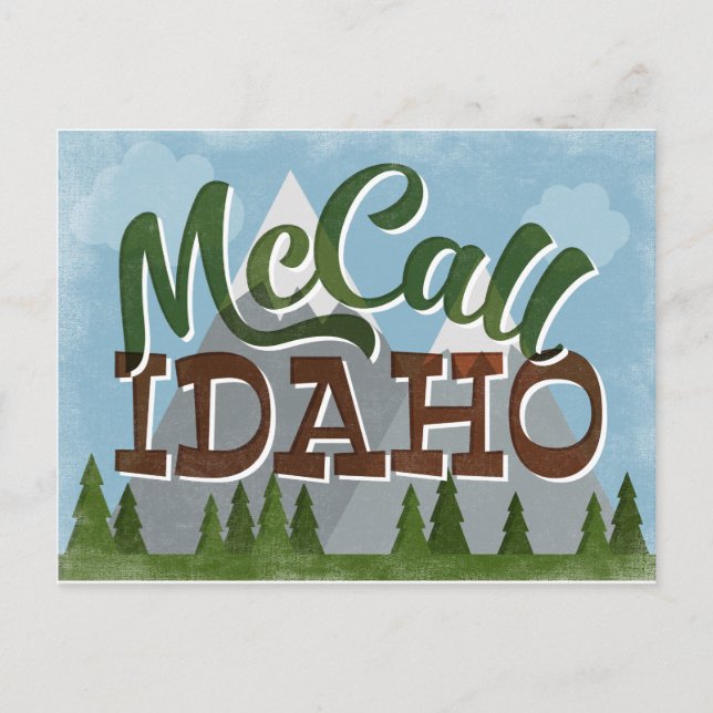 McCall Idaho Fun Retro Snowy Mountains Postcard (Front)