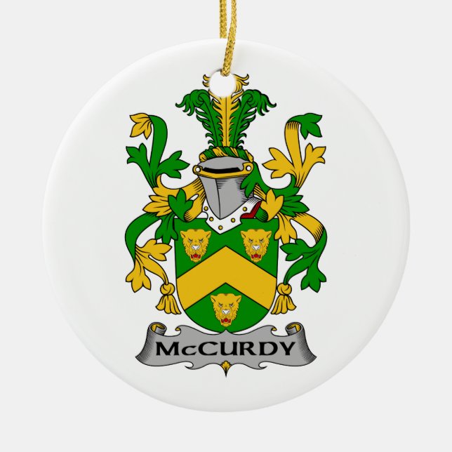 McCurdy Family Crest Ceramic Tree Decoration (Front)