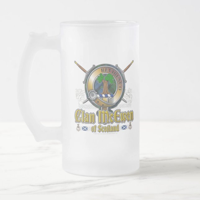 McEwen Clan Badge Frosted Glass Beer Mug (Left)