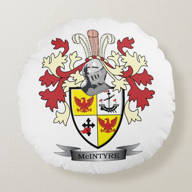 McIntyre Family Crest Coat of Arms Round Cushion (Front)