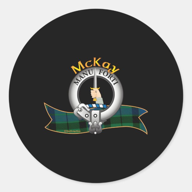 Mckay Clan Tan Crest Motto Classic Round Sticker (Front)
