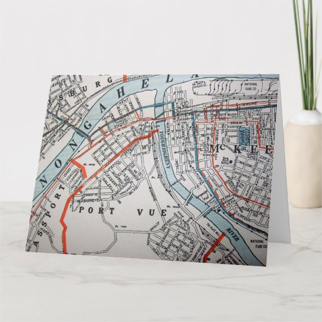 McKeesport, PA Vintage Map Card (Front)