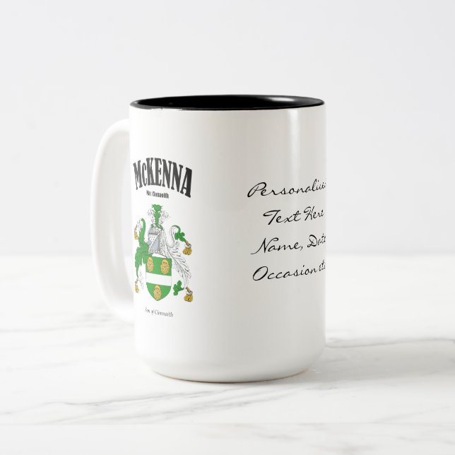 McKenna Family Crest, Translation & Meaning Two-Tone Coffee Mug (Front Left)