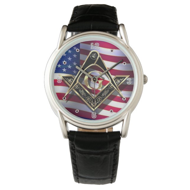 McKim's Black/Gold Square & Compasses Patriotic Watch (Front)