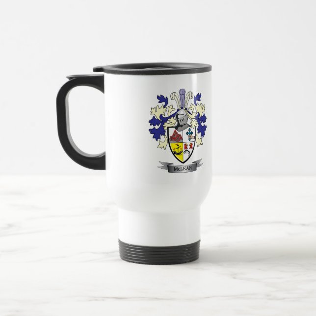 McLean Family Crest Coat of Arms    TITLE Travel Mug (Left)