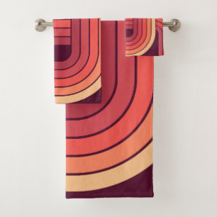 MCM 1970s Retro Style Geometric Design Bath Towel Set