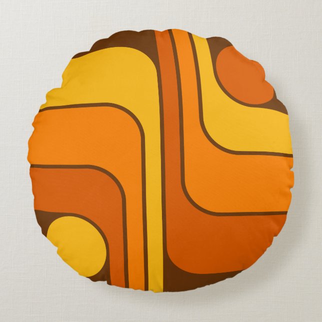MCM 1970s Retro Style Geometric Design Round Cushion (Front)