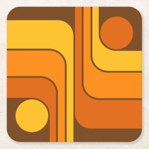 MCM 1970s Retro Style Geometric Design Square Paper Coaster