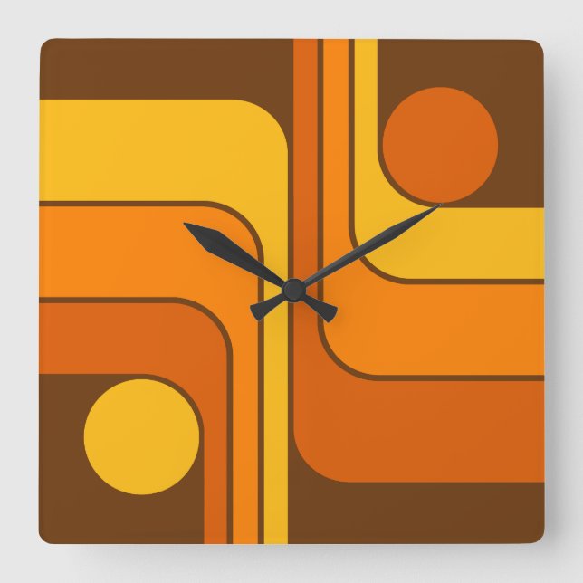 MCM 1970s Retro Style Geometric Design Square Wall Clock (Front)