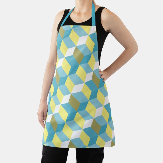MCM Aqua Blue Yellow Mid-Century Modern Pattern Apron (Insitu)
