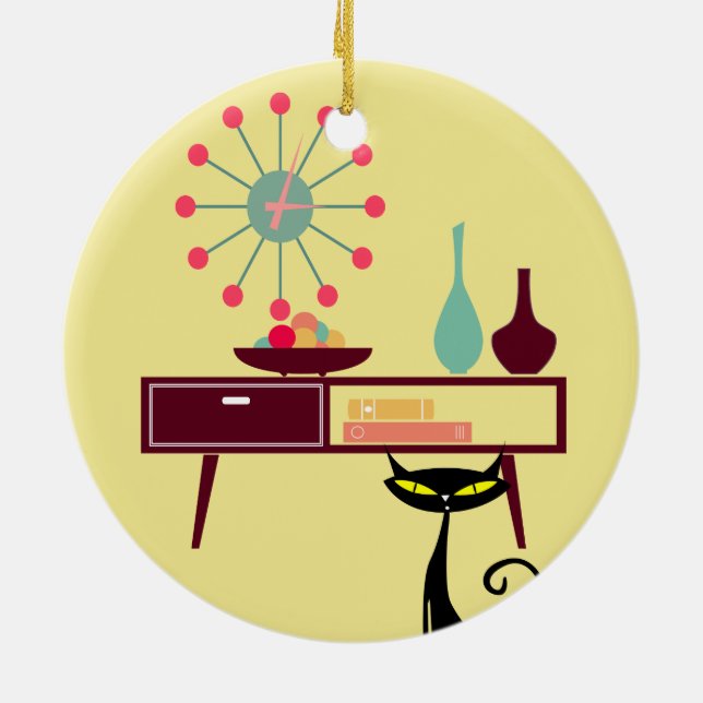 MCM Atomic Era 1950s Starburst Clock Cat Ornament (Back)