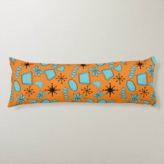 MCM Atomic Shapes Turquoise on Orange Body Cushion (Front)