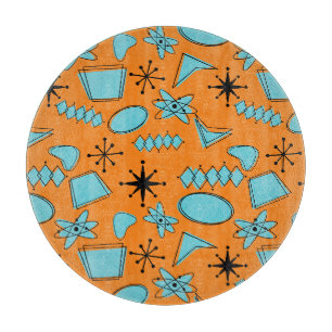 MCM Atomic Shapes Turquoise on Orange Cutting Board