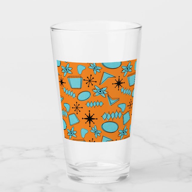 MCM Atomic Shapes Turquoise on Orange Glass (Front)