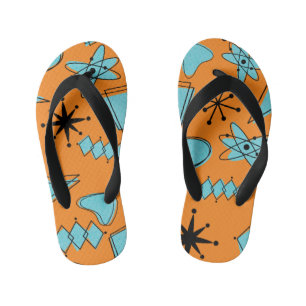 MCM Atomic Shapes Turquoise on Orange Kid's Flip Flops