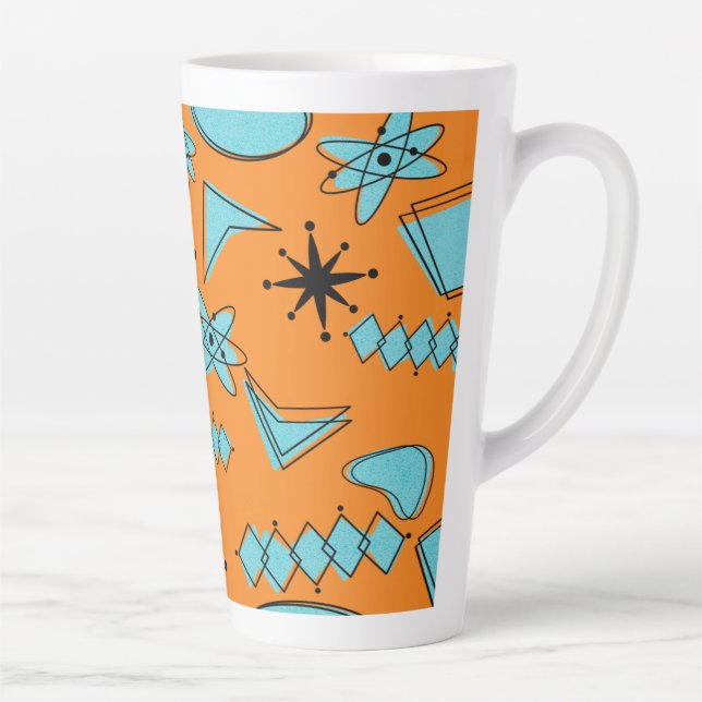 MCM Atomic Shapes Turquoise on Orange Latte Mug (Right)