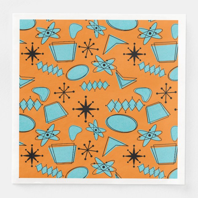 MCM Atomic Shapes Turquoise on Orange Napkin (Front)