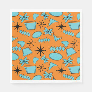 MCM Atomic Shapes Turquoise on Orange Napkin