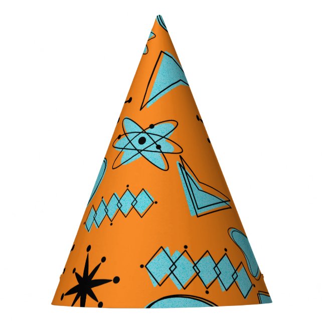MCM Atomic Shapes Turquoise on Orange Party Hat (Front)