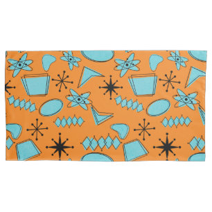 MCM Atomic Shapes Turquoise on Orange Pillowcase