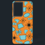 MCM Atomic Shapes Turquoise on Orange Samsung Galaxy Case<br><div class="desc">Hand drawn mid century modern shapes and icons digitised to design seamless patterns</div>